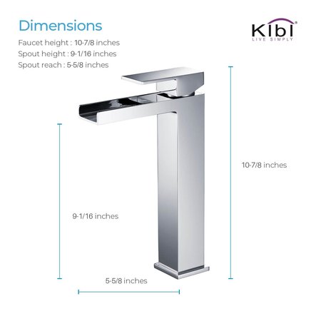 Kibi Waterfall Single Handle Bathroom Vessel Sink Faucet with Pop Up Drain C-KBF1005CH-KPW101CH